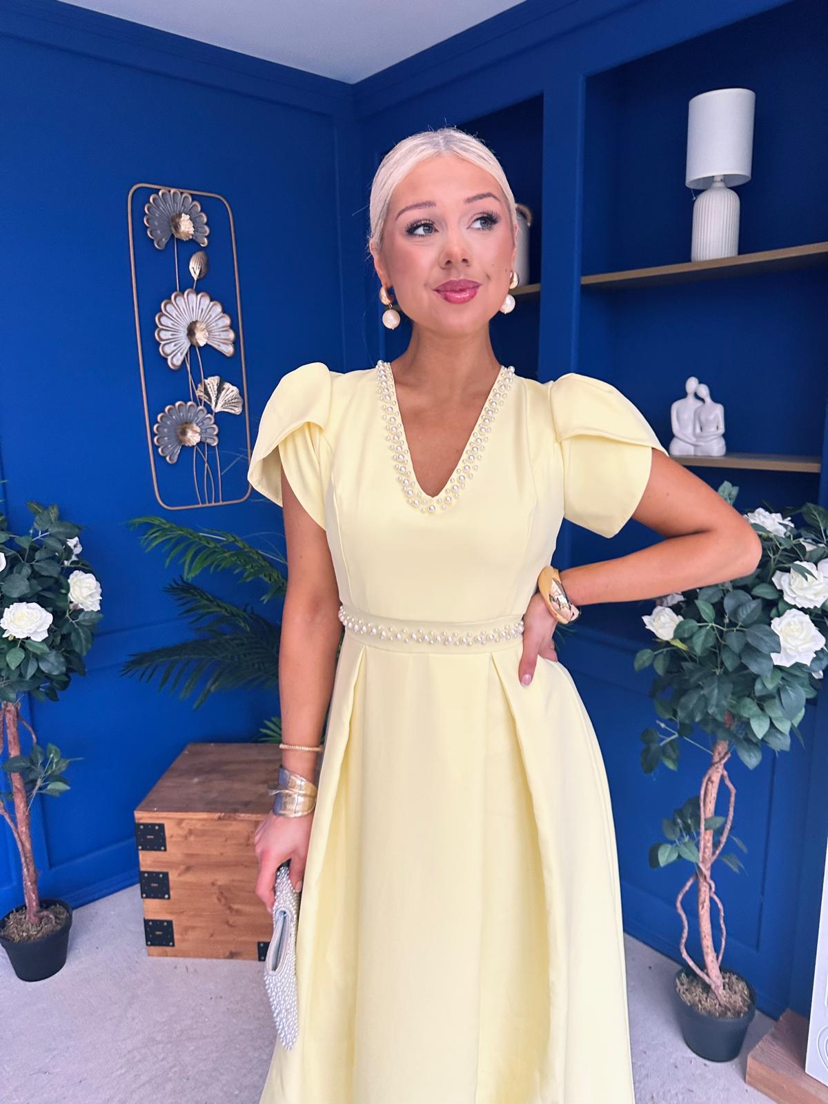 Collins Pearl Detail Occasion Dress Yellow