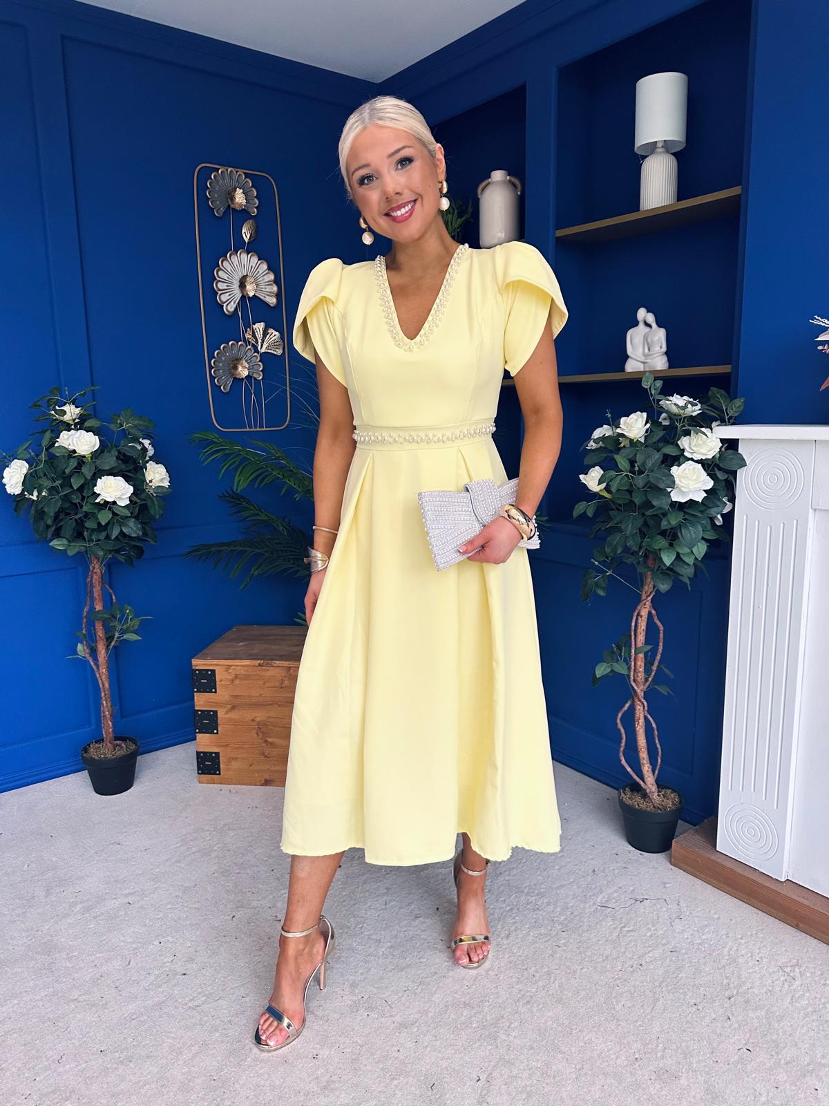 Collins Pearl Detail Occasion Dress Yellow