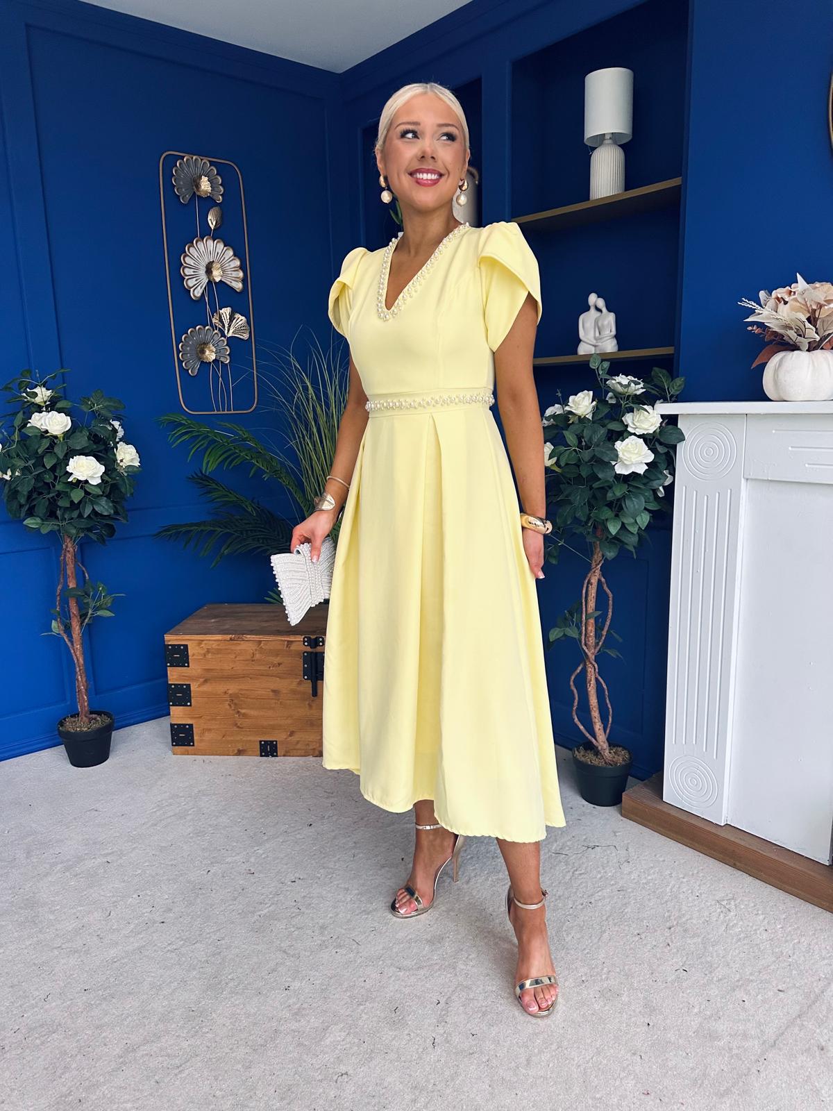 Collins Pearl Detail Occasion Dress Yellow