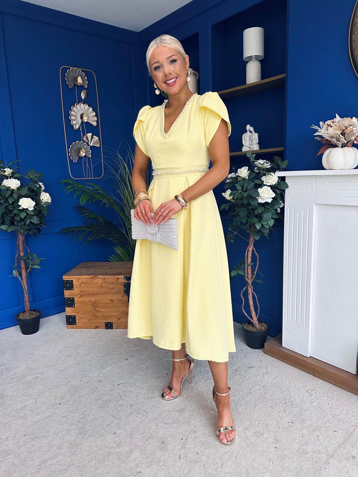 Collins Pearl Detail Occasion Dress Yellow