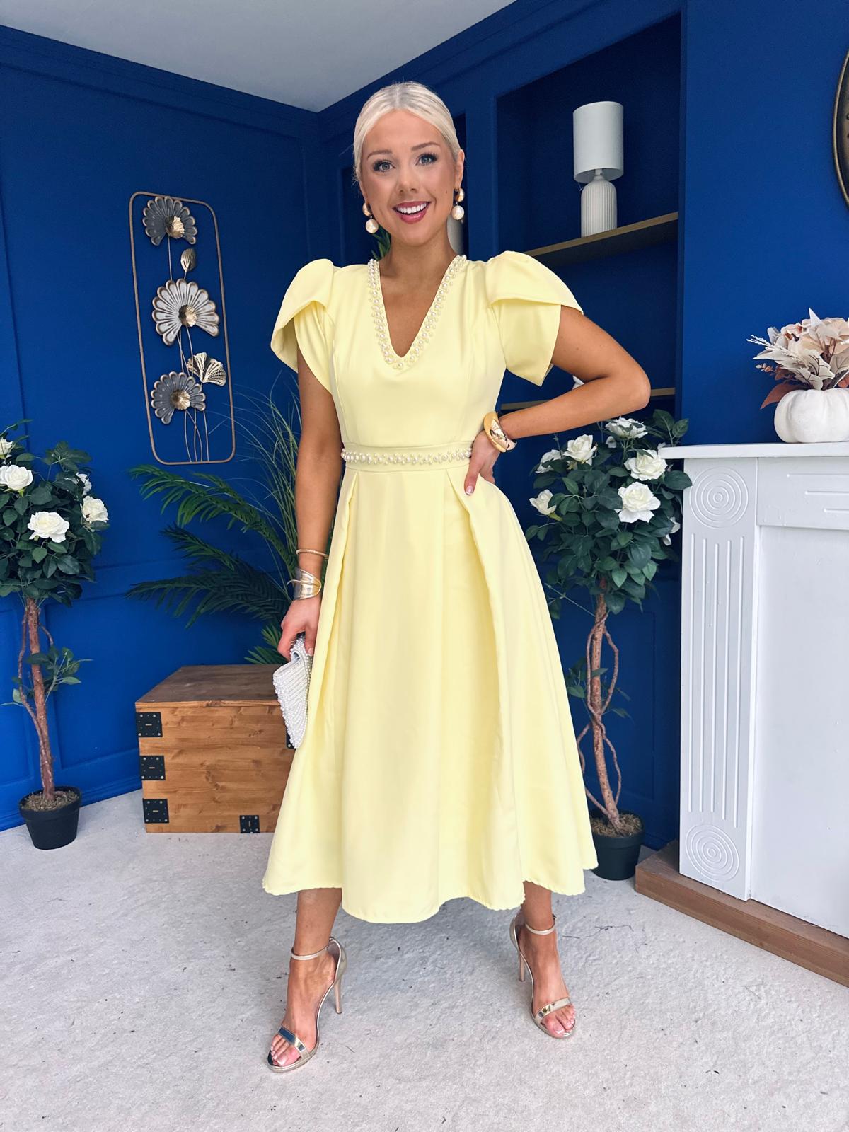 Collins Pearl Detail Occasion Dress Yellow