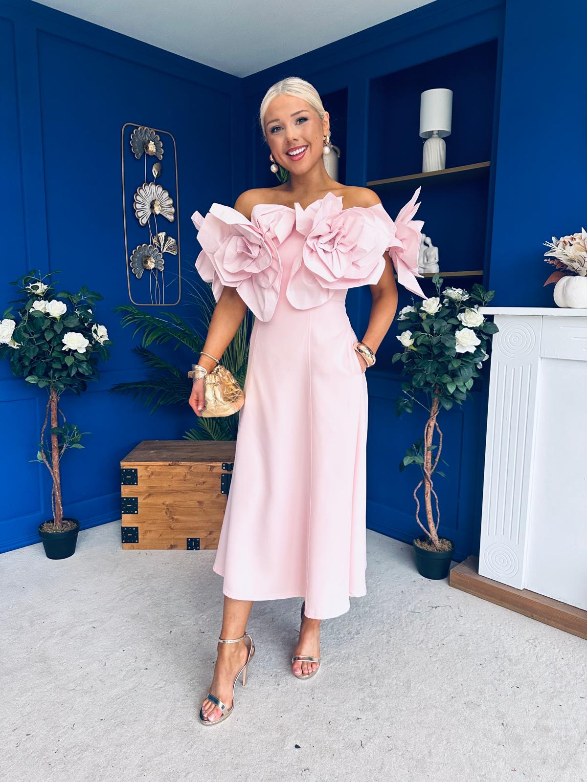 Jackie Floral Detail Occasion Midi Dress Pwr Pink