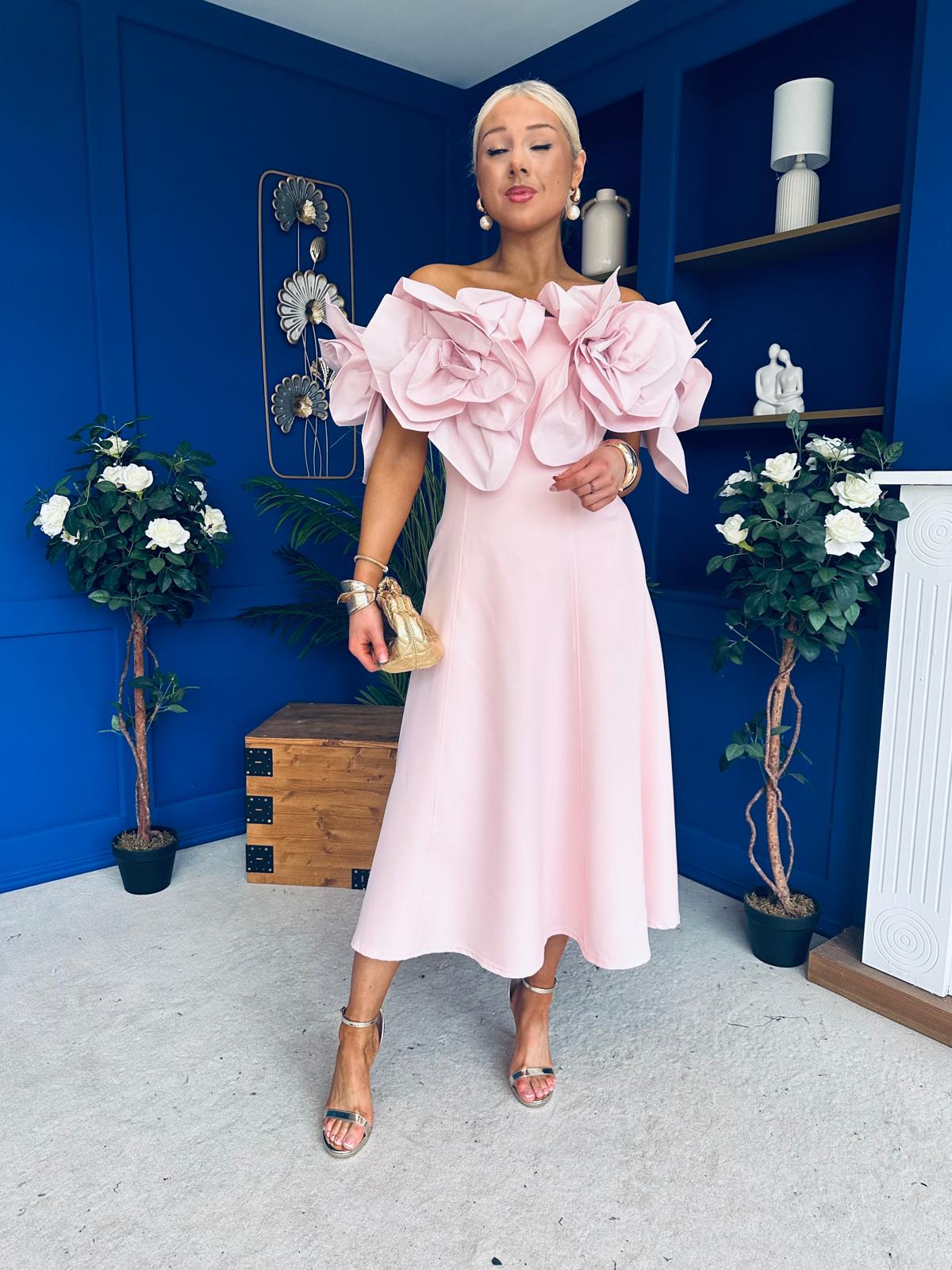 Jackie Floral Detail Occasion Midi Dress Pwr Pink