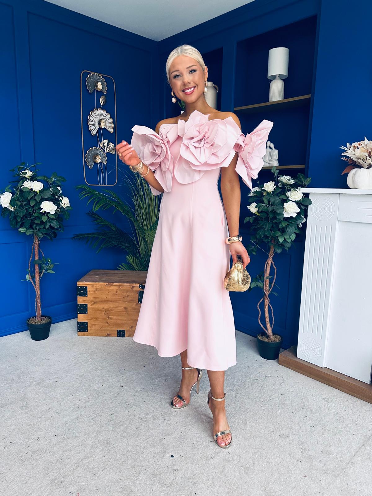 Jackie Floral Detail Occasion Midi Dress Pwr Pink