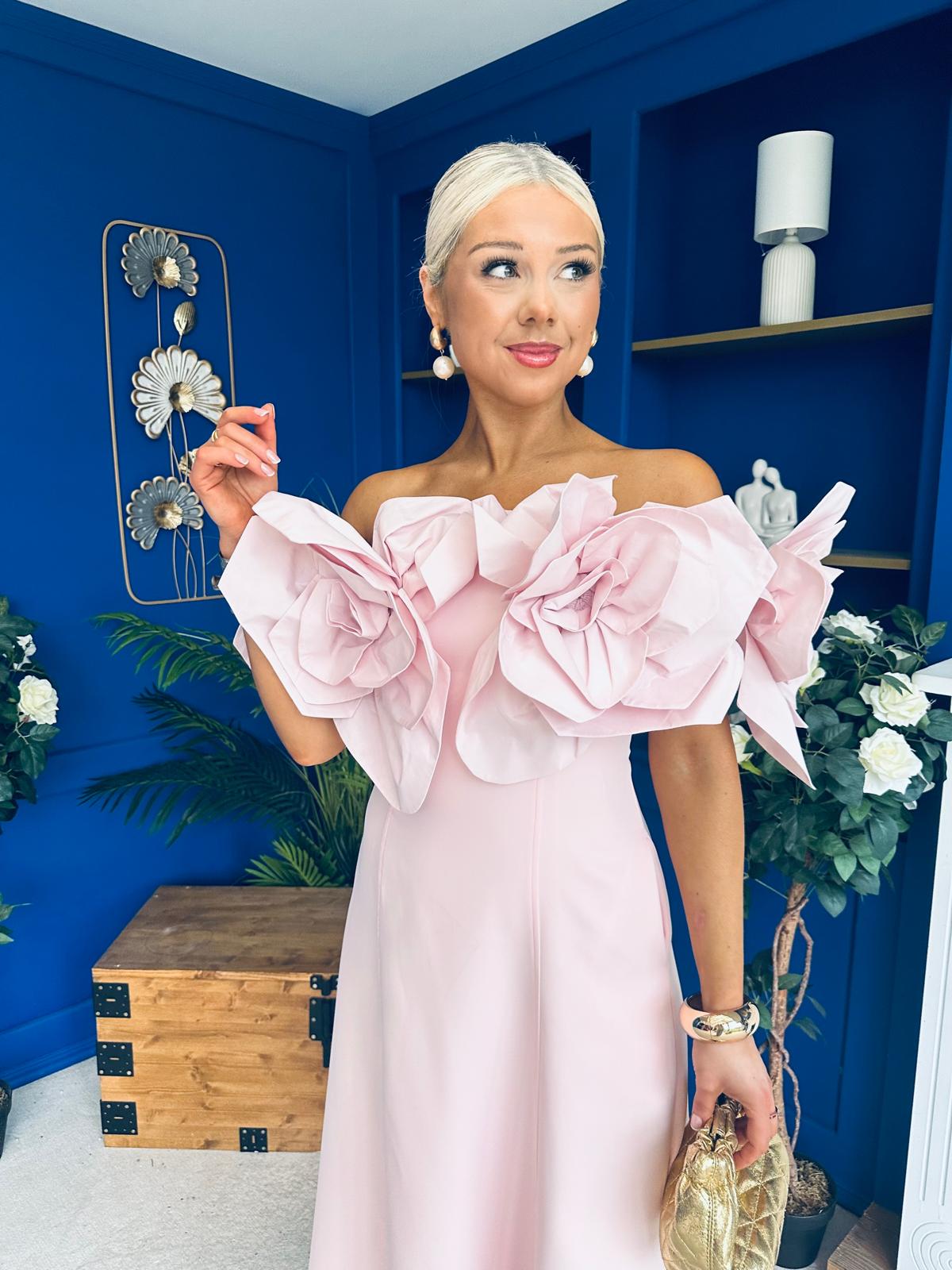 Jackie Floral Detail Occasion Midi Dress Pwr Pink