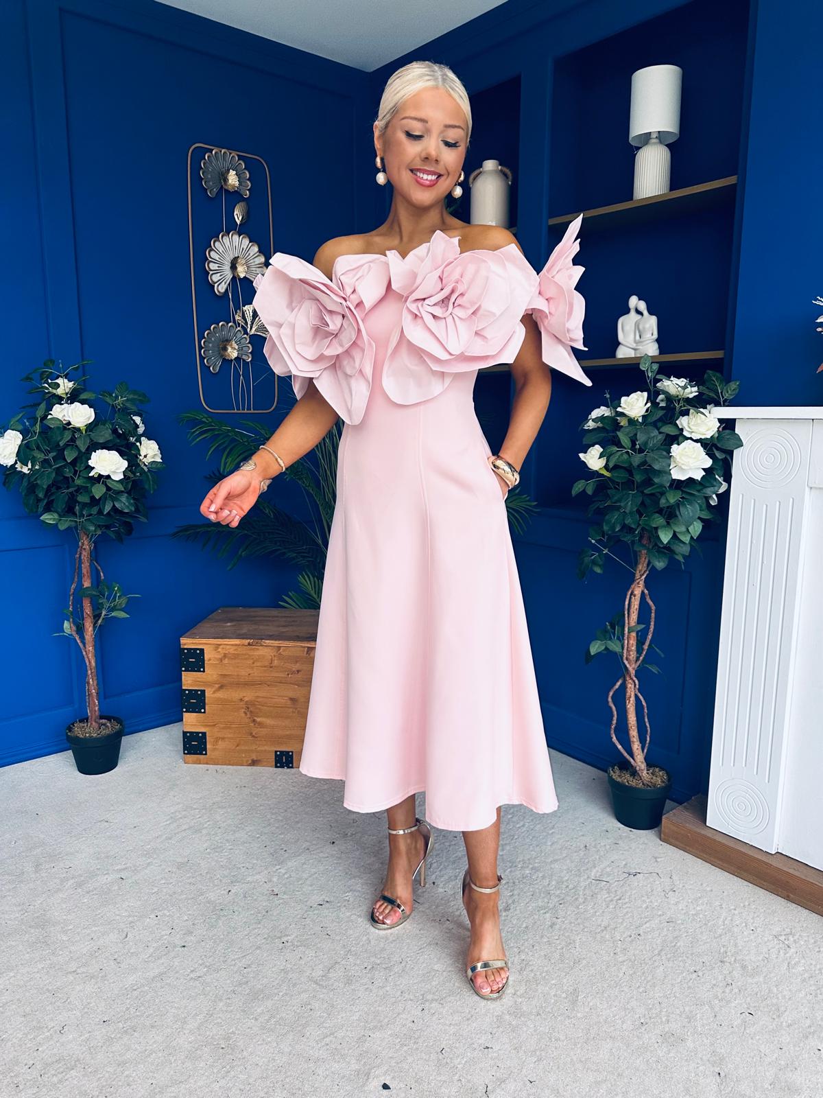 Jackie Floral Detail Occasion Midi Dress Pwr Pink