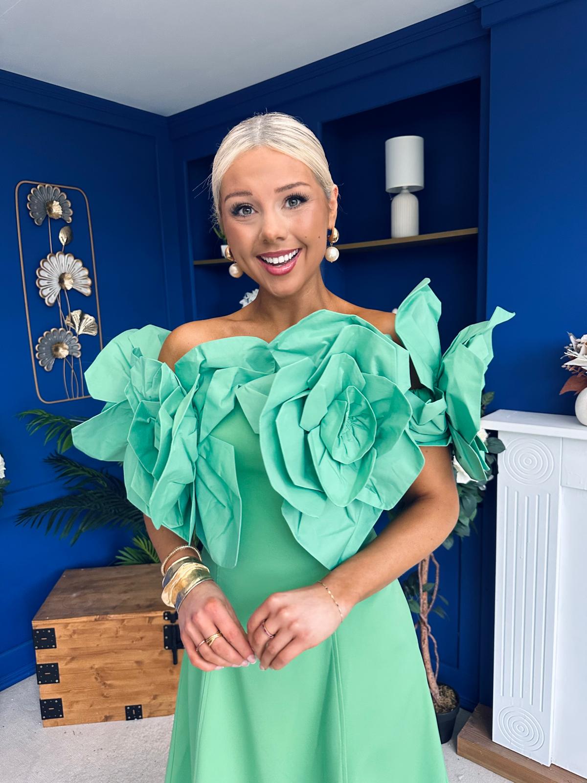 Jackie Floral Detail Occasion Midi Dress Emerald