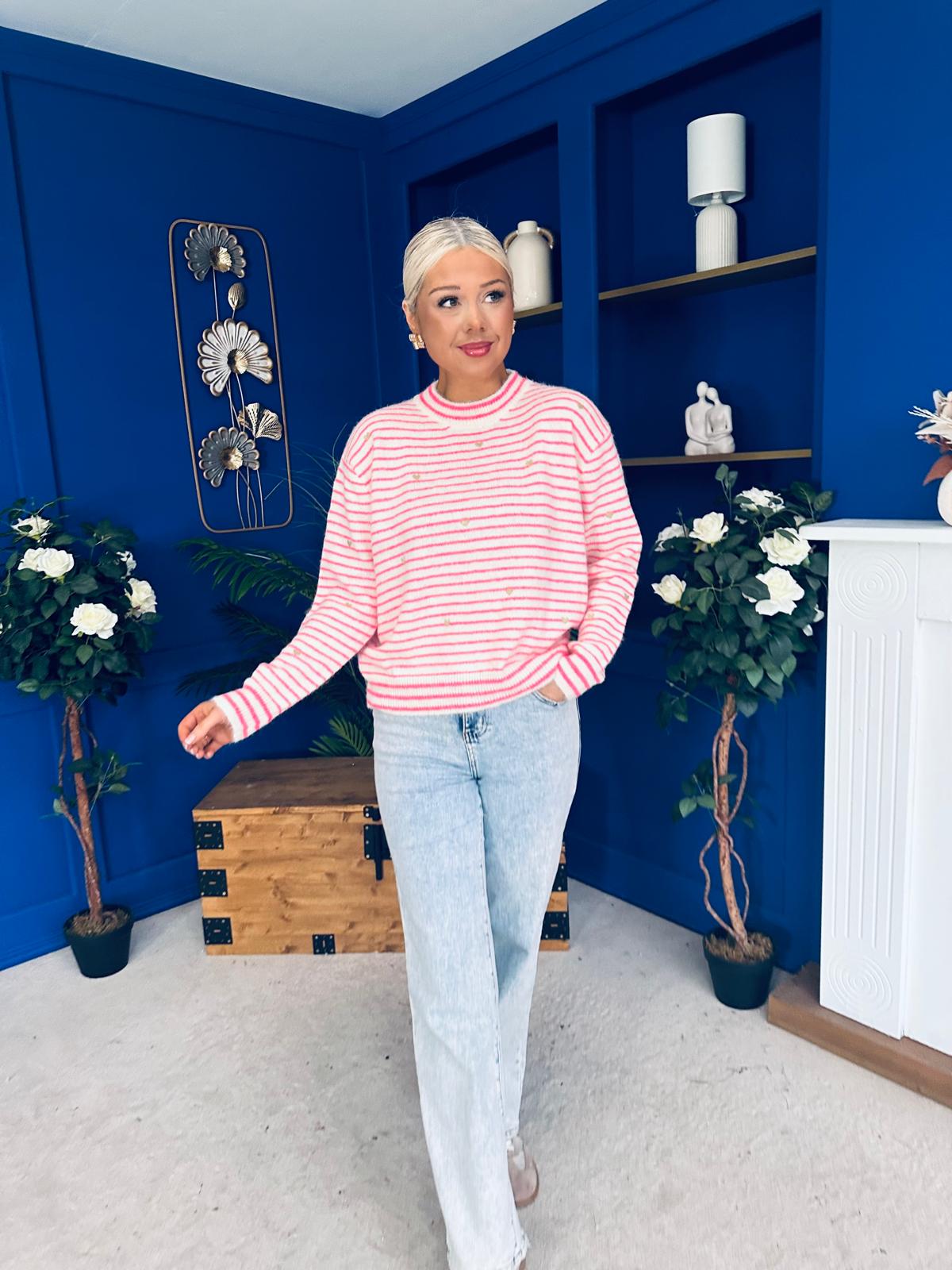 Kally Stripe Detail Jumper Pink