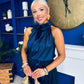 Peyton Halterneck Satin Top Navy