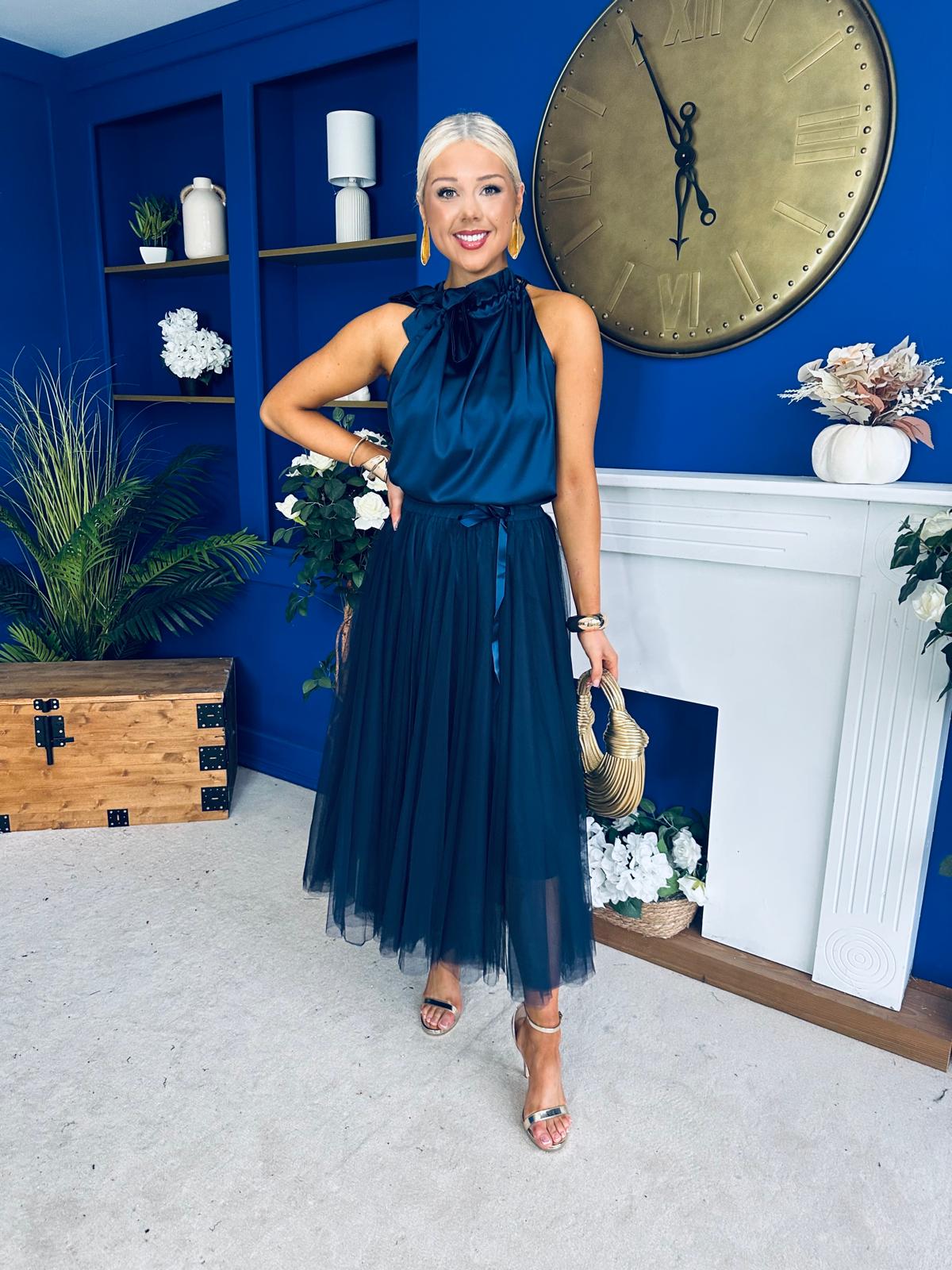 Celine Detailed Tulle Skirt Navy