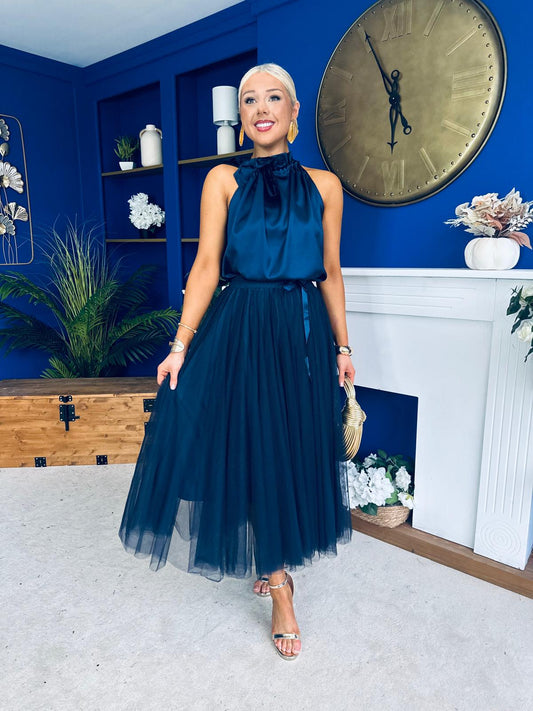 Celine Detailed Tulle Skirt Navy