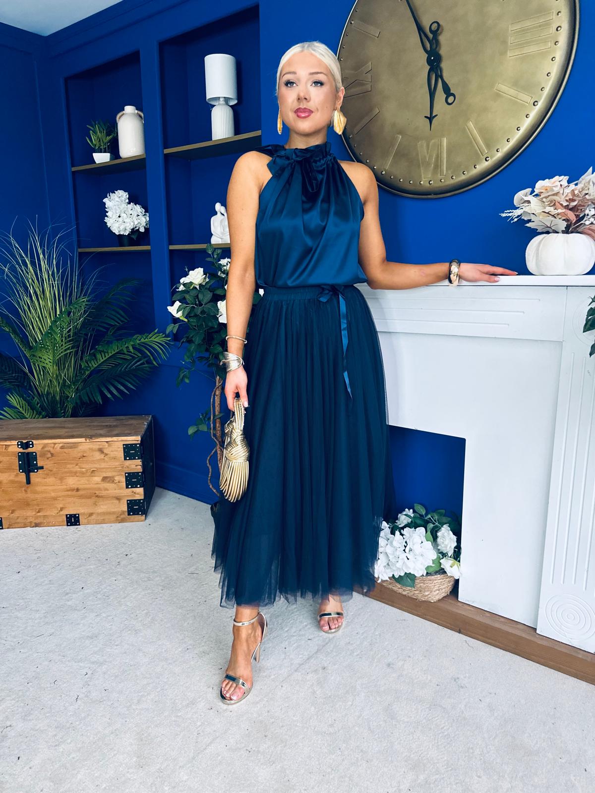 Celine Detailed Tulle Skirt Navy