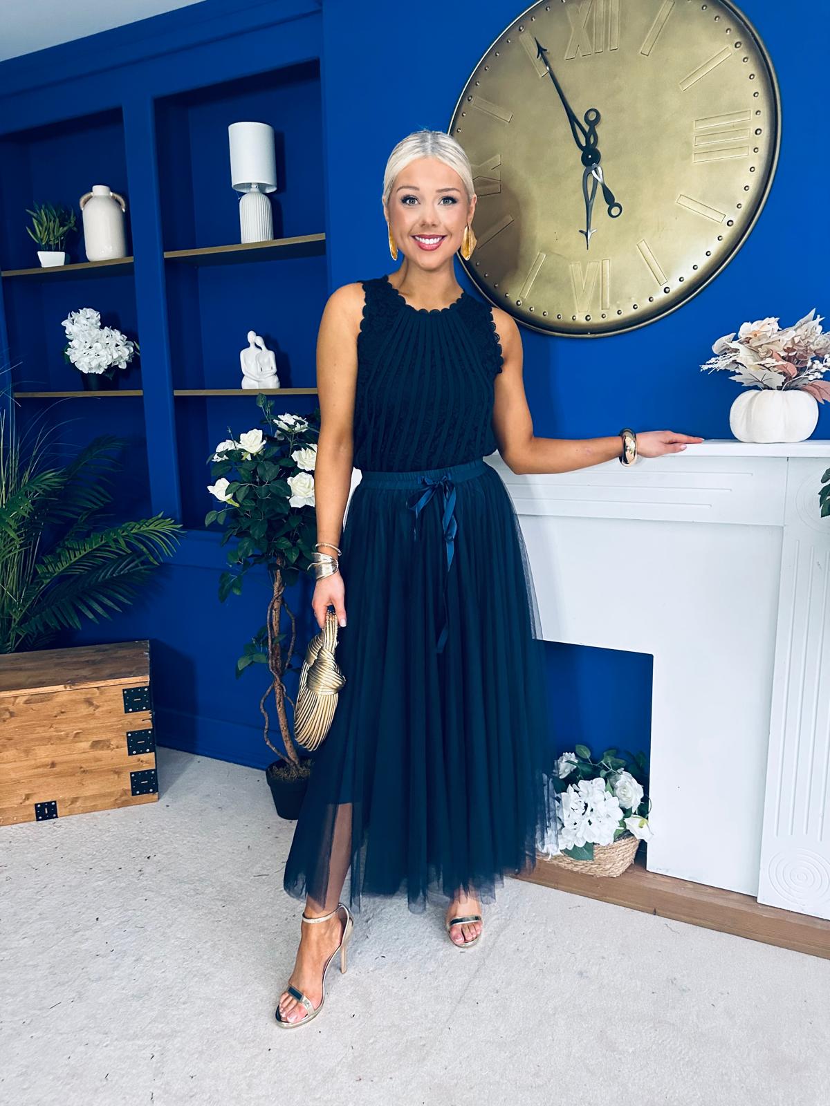 Celine Detailed Tulle Skirt Navy