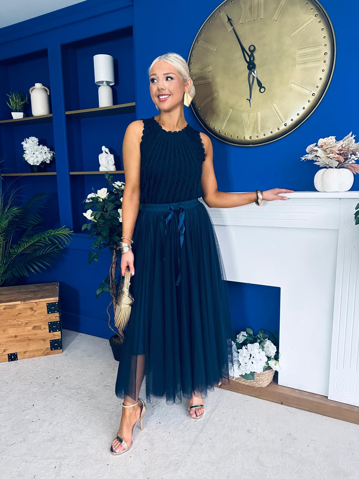 Celine Detailed Tulle Skirt Navy