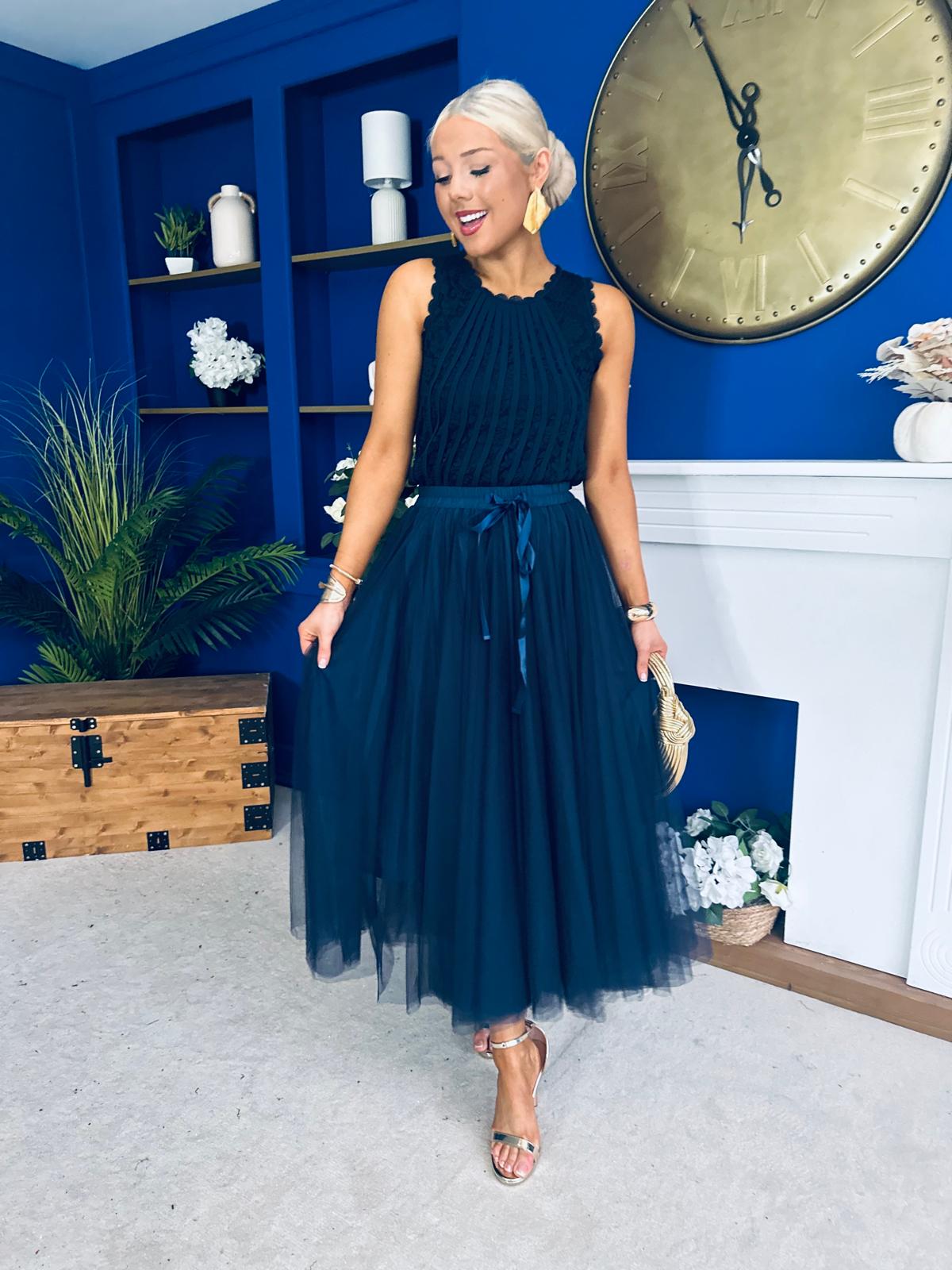 Celine Detailed Tulle Skirt Navy