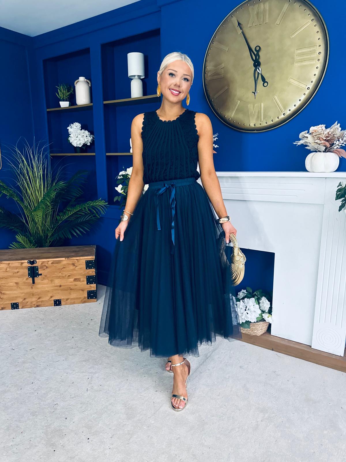 Celine Detailed Tulle Skirt Navy