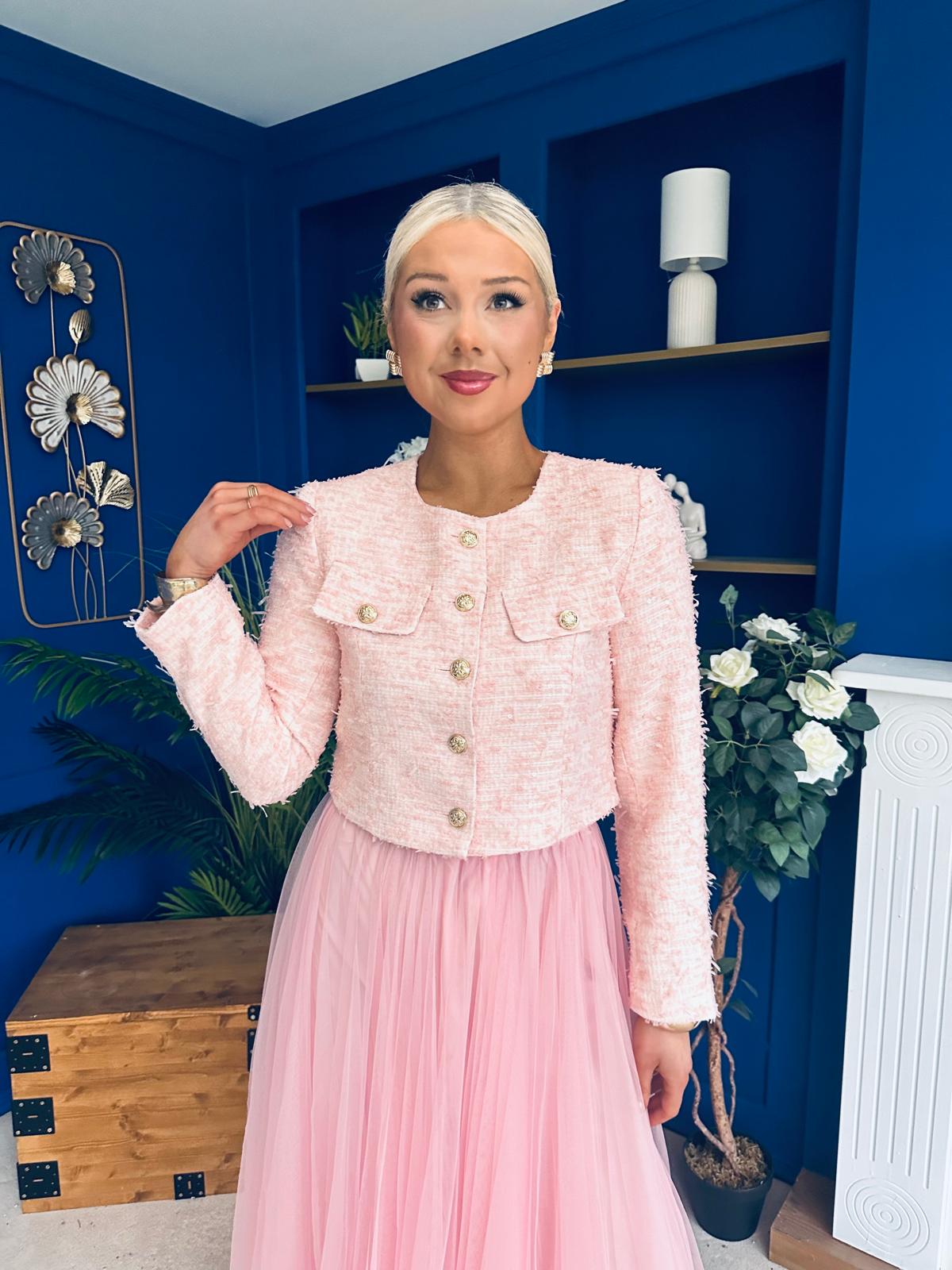 Emma Detailed Tweed Jacket Pink