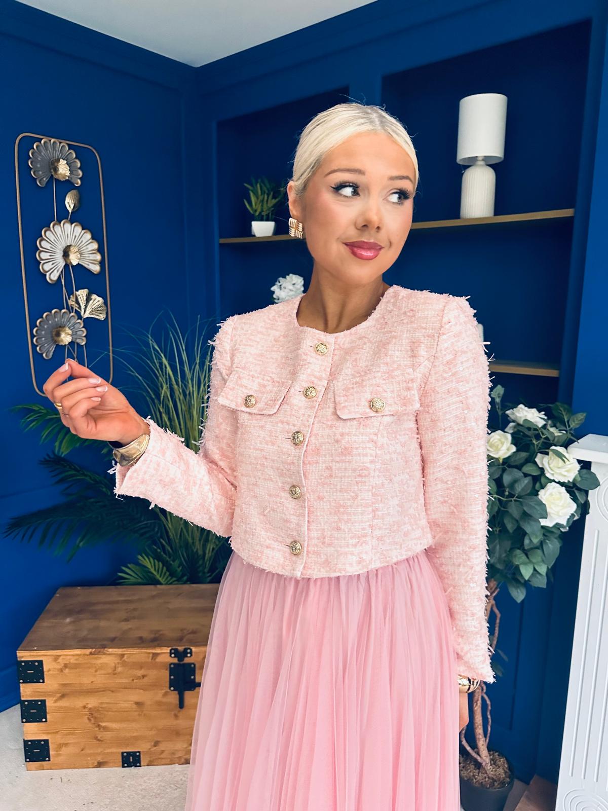 Emma Detailed Tweed Jacket Pink