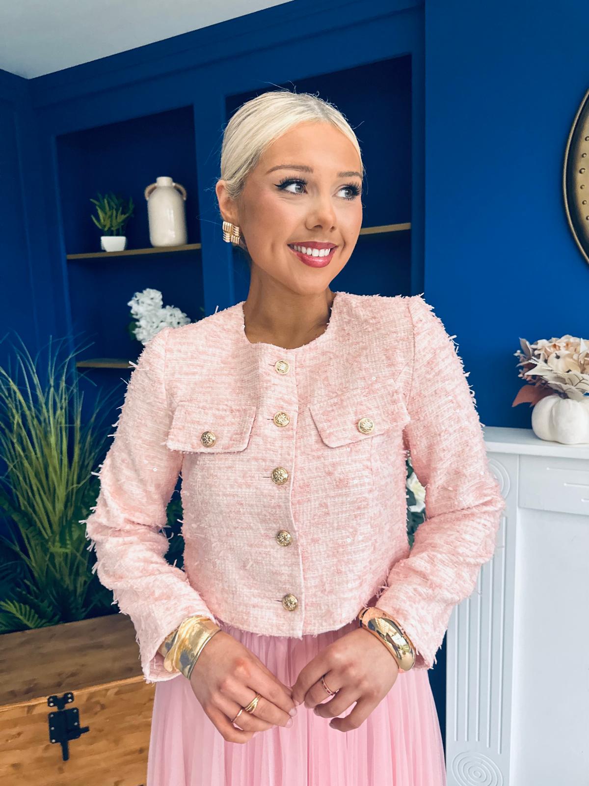 Emma Detailed Tweed Jacket Pink