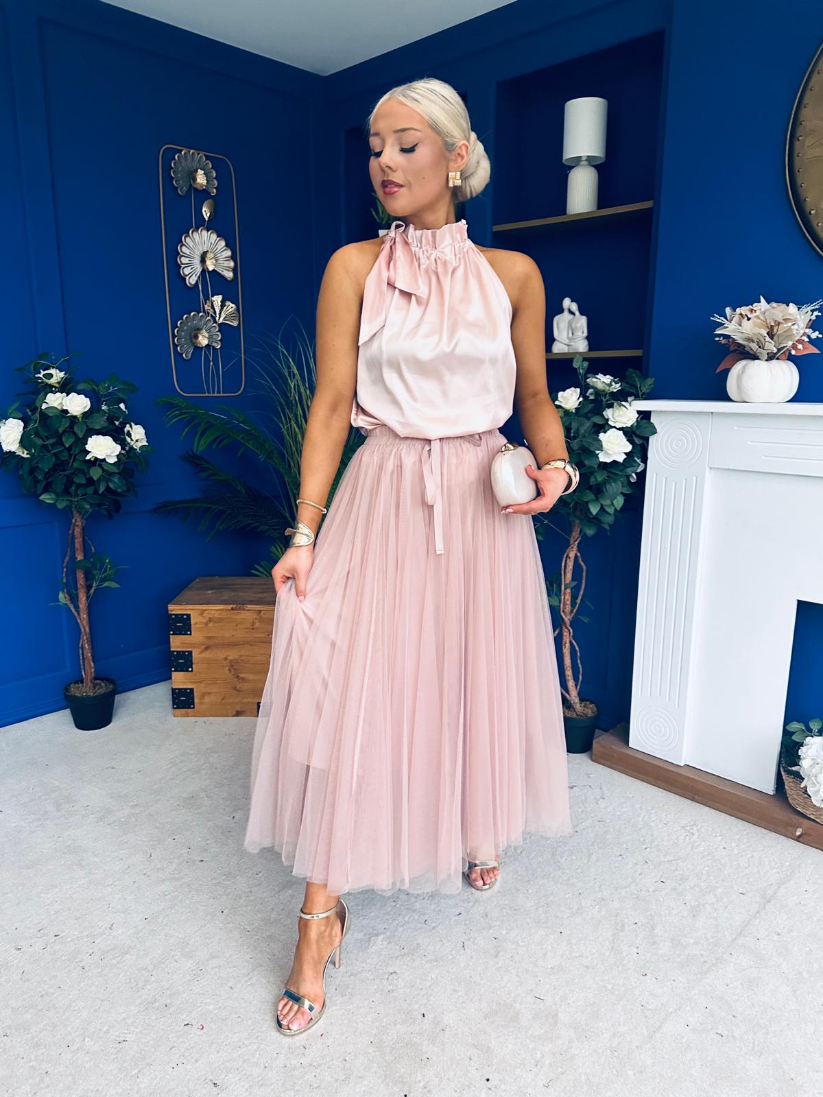 Celine Detailed Tulle Skirt Blush