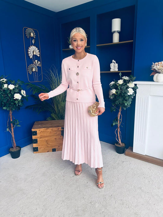 Margaret Detailed Skirt & Cardi Set Pwr Pink