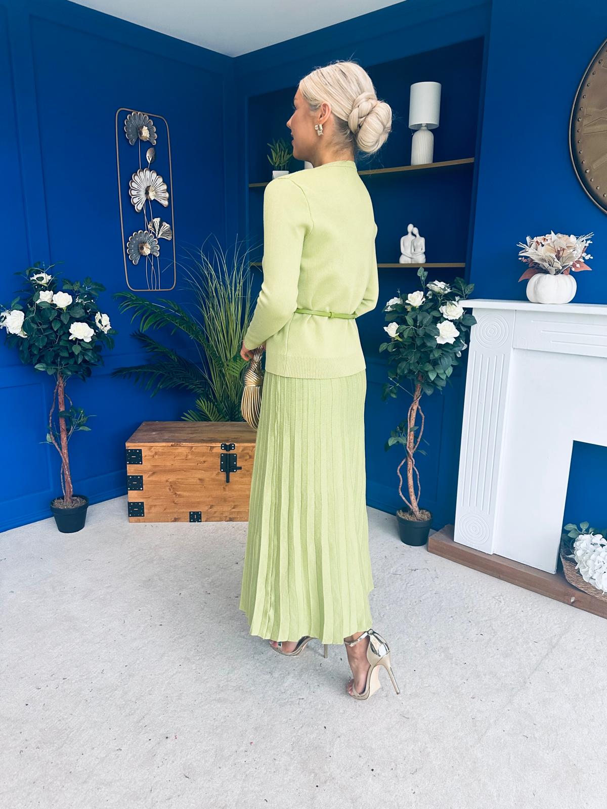 Margaret Detailed Skirt & Cardi Set Soft Green