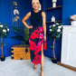 Terri Floral Print 2 in 1 Bow Detail Midi Dress Red