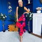 Terri Floral Print 2 in 1 Bow Detail Midi Dress Red