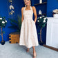 Eliza Jacquard Tie Neck A-Line Midi Dress Blush