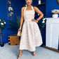 Eliza Jacquard Tie Neck A-Line Midi Dress Blush