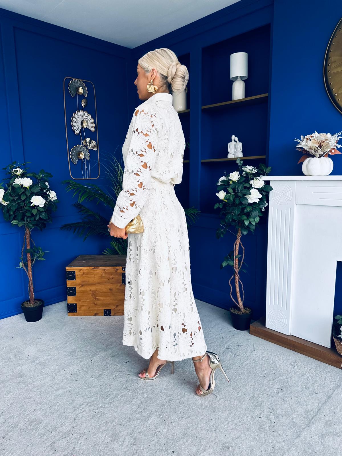 Riley Crochet Shirt & Skirt Set Cream