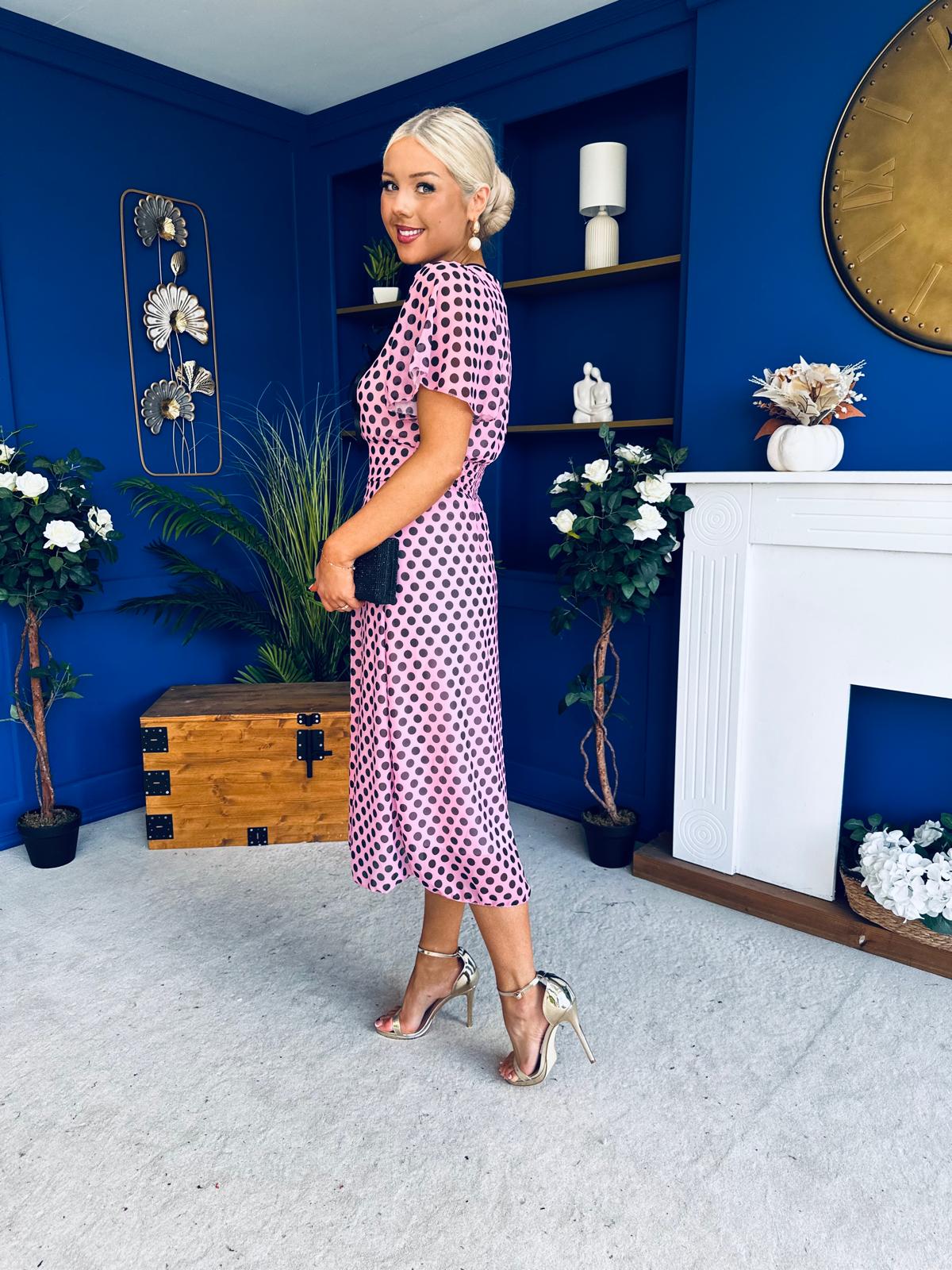 Maeve Detailed Midi Dress Polka Pink