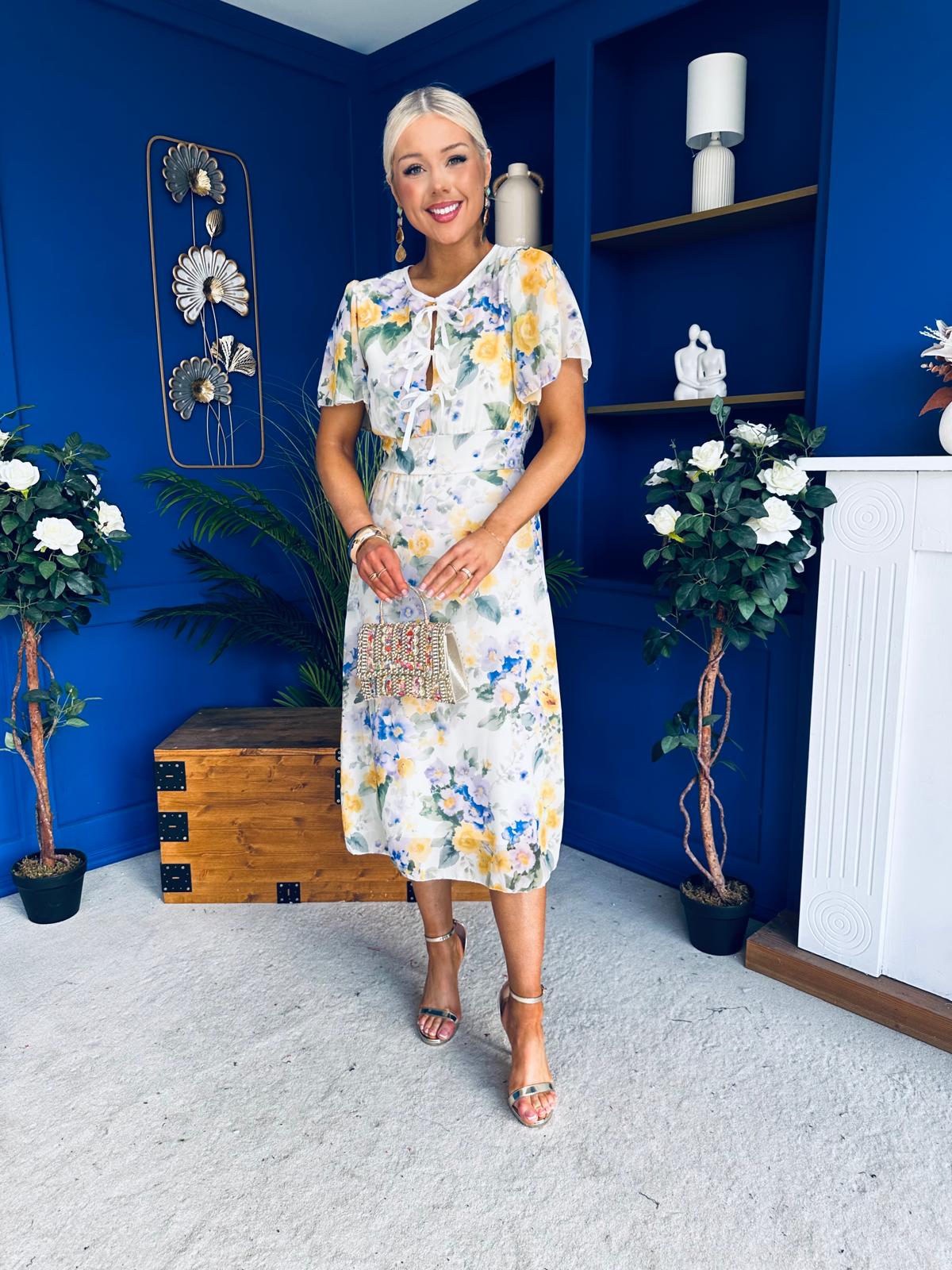 Maeve Detailed Midi Dress Floral Yellow