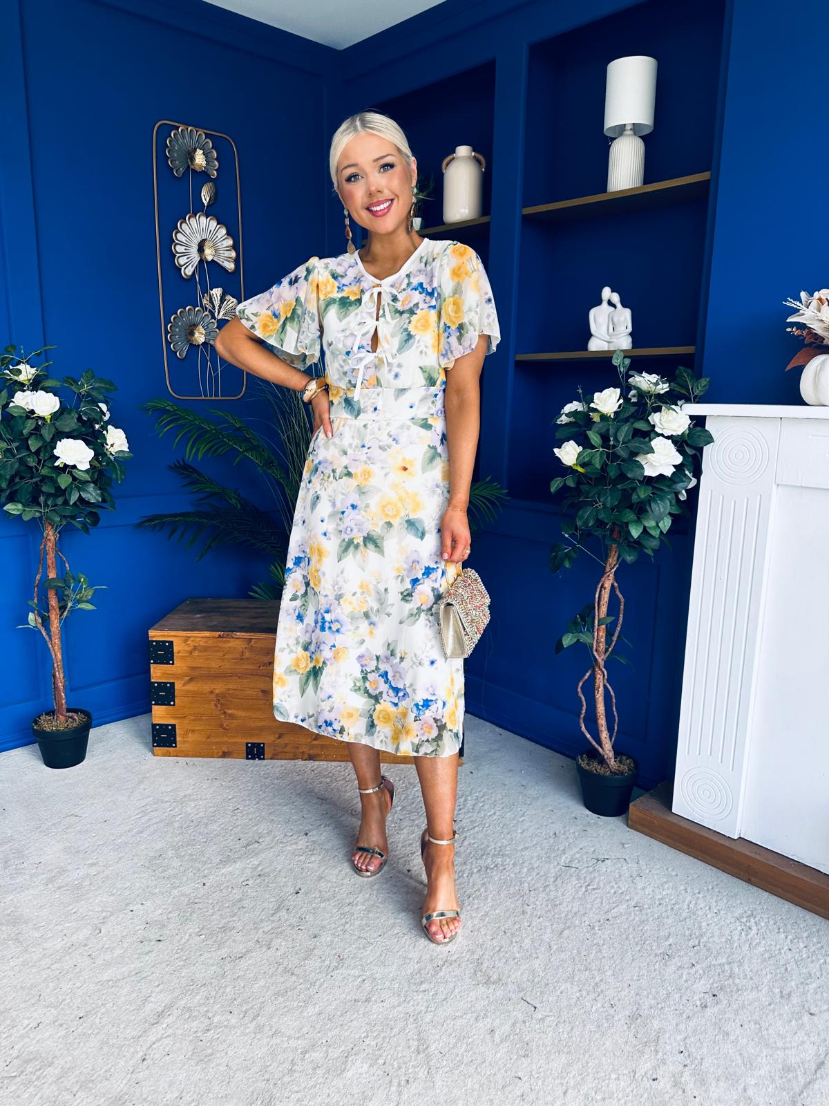 Maeve Detailed Midi Dress Floral Yellow