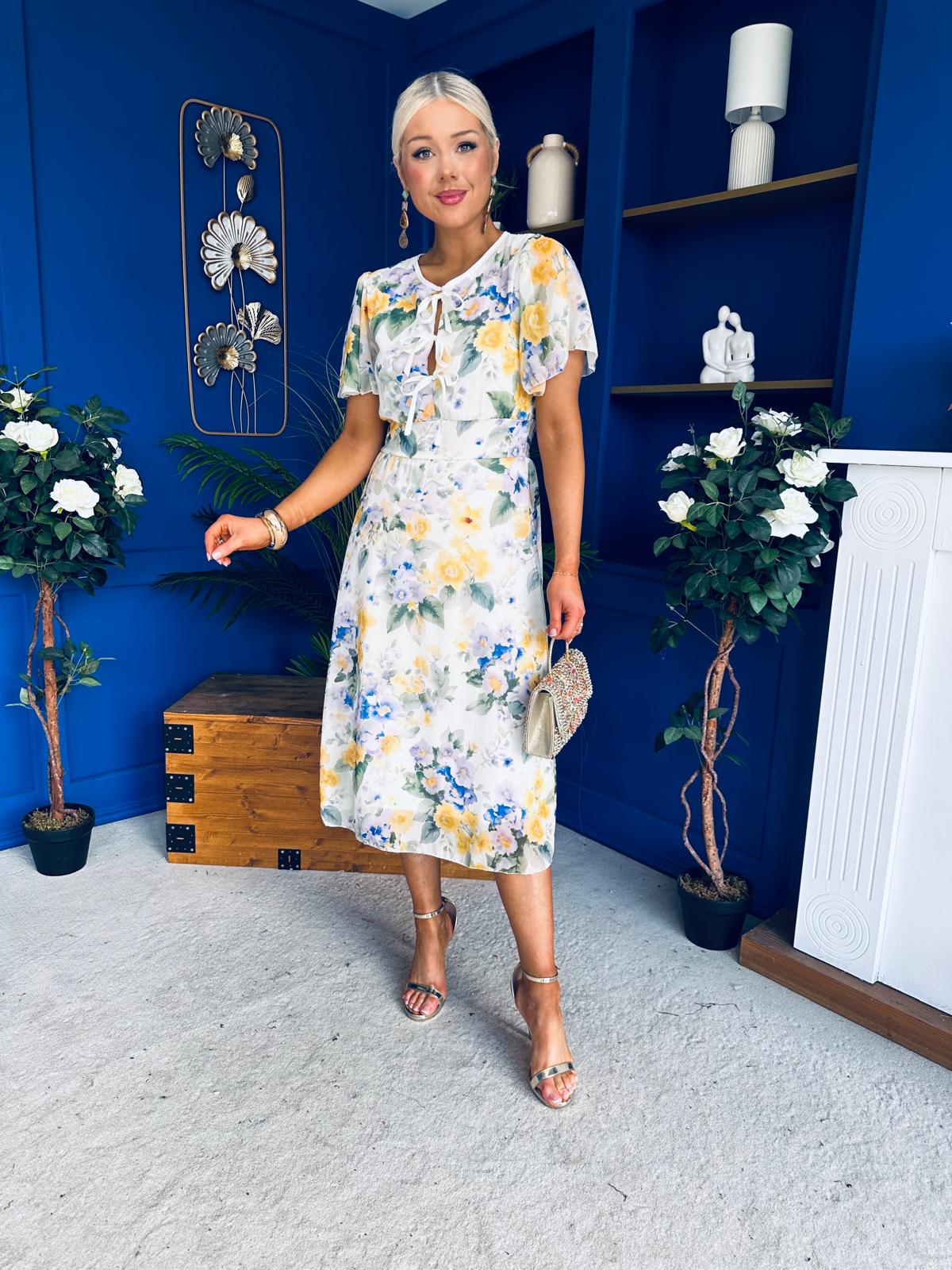 Maeve Detailed Midi Dress Floral Yellow