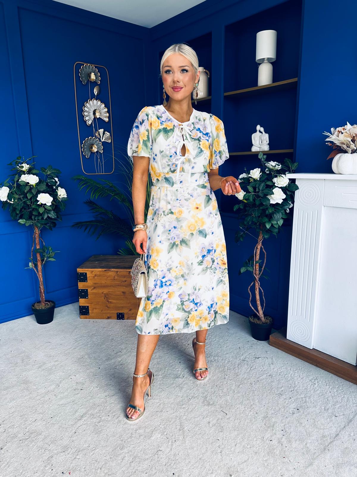 Maeve Detailed Midi Dress Floral Yellow