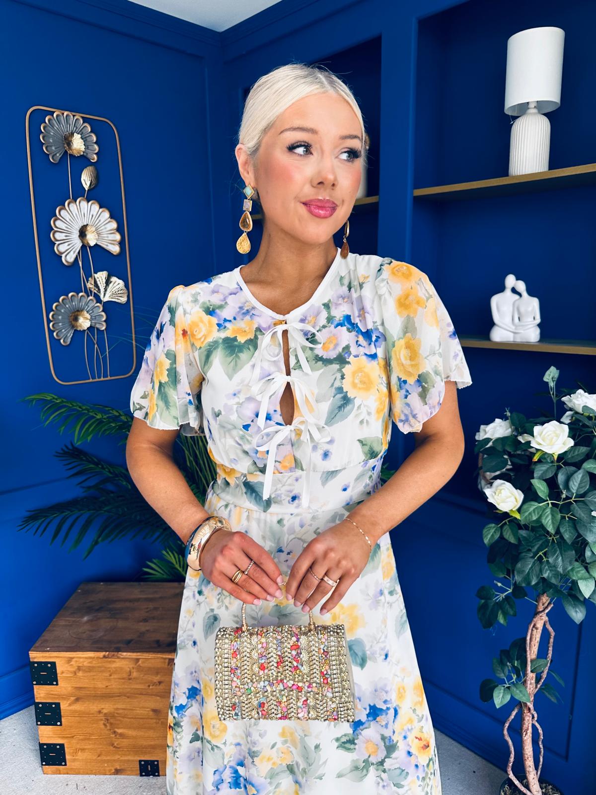 Maeve Detailed Midi Dress Floral Yellow