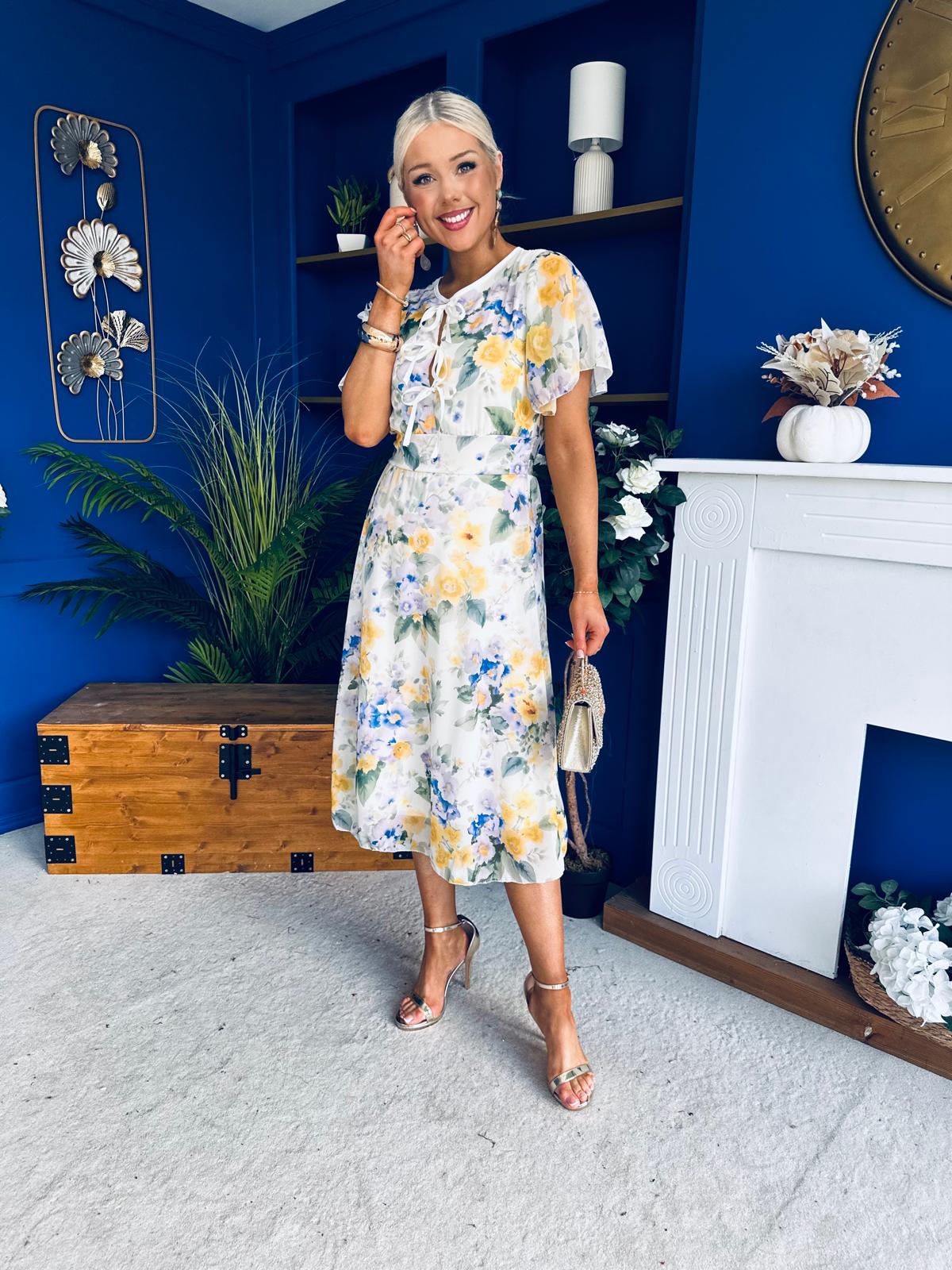 Maeve Detailed Midi Dress Floral Yellow