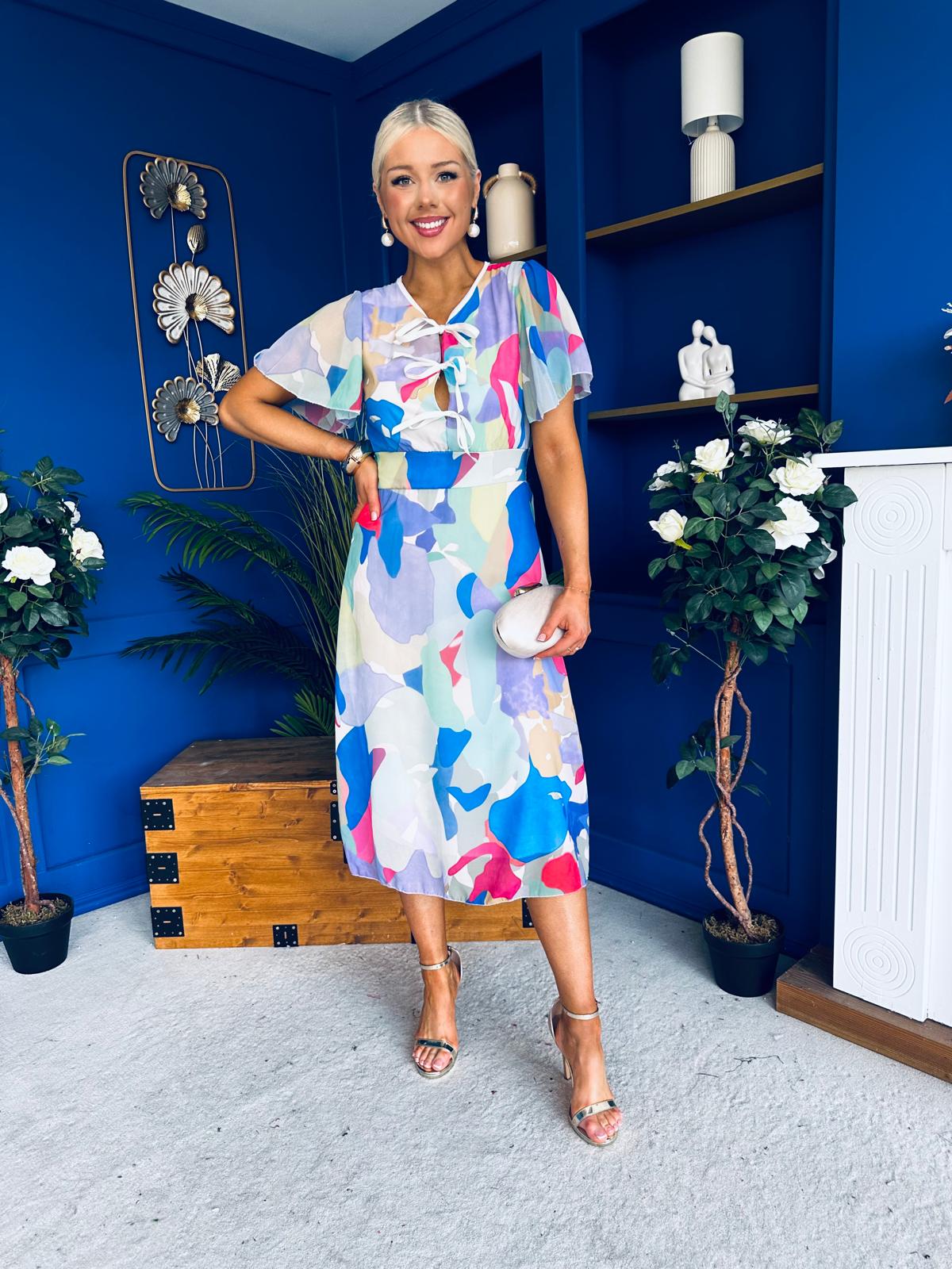 maeve printed pleated midi dress Hyacinth House Maeve Midi Dress