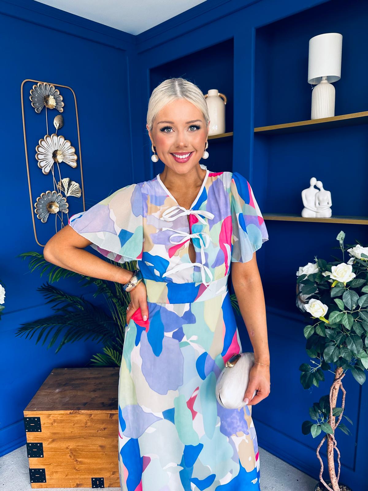 Maeve Detailed Midi Dress Geo Blue