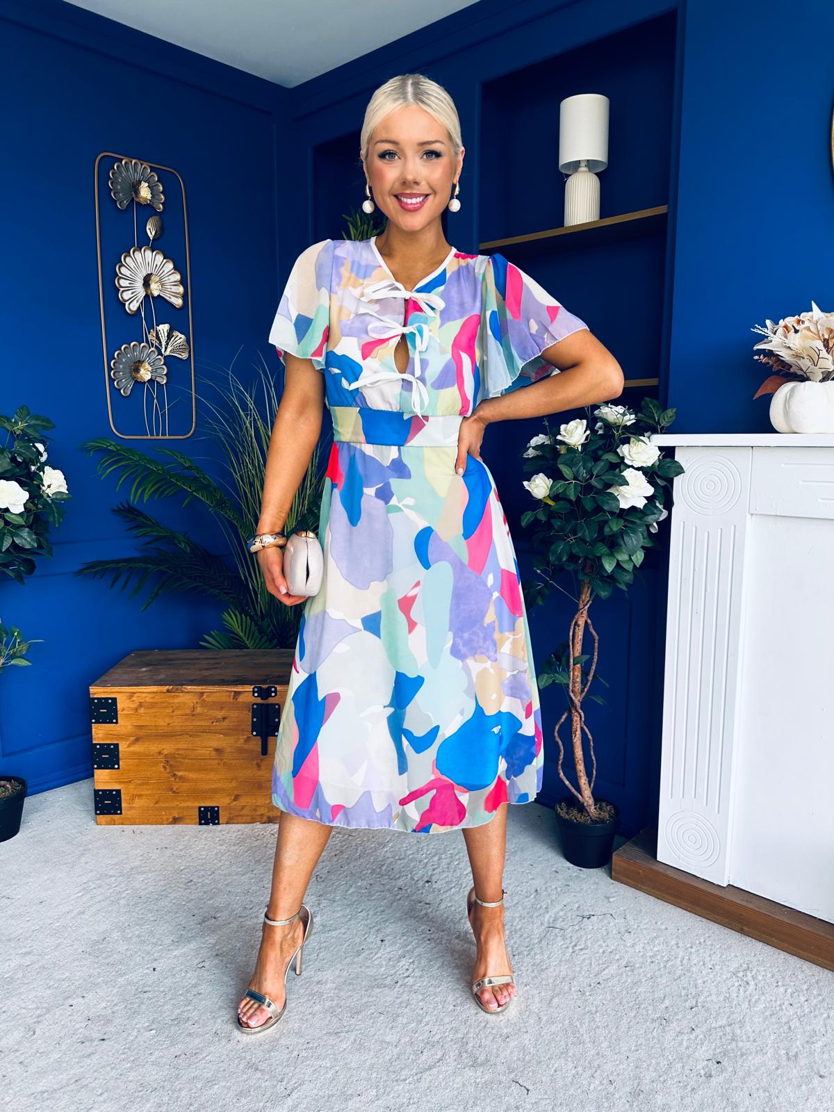 Maeve Detailed Midi Dress Geo Blue