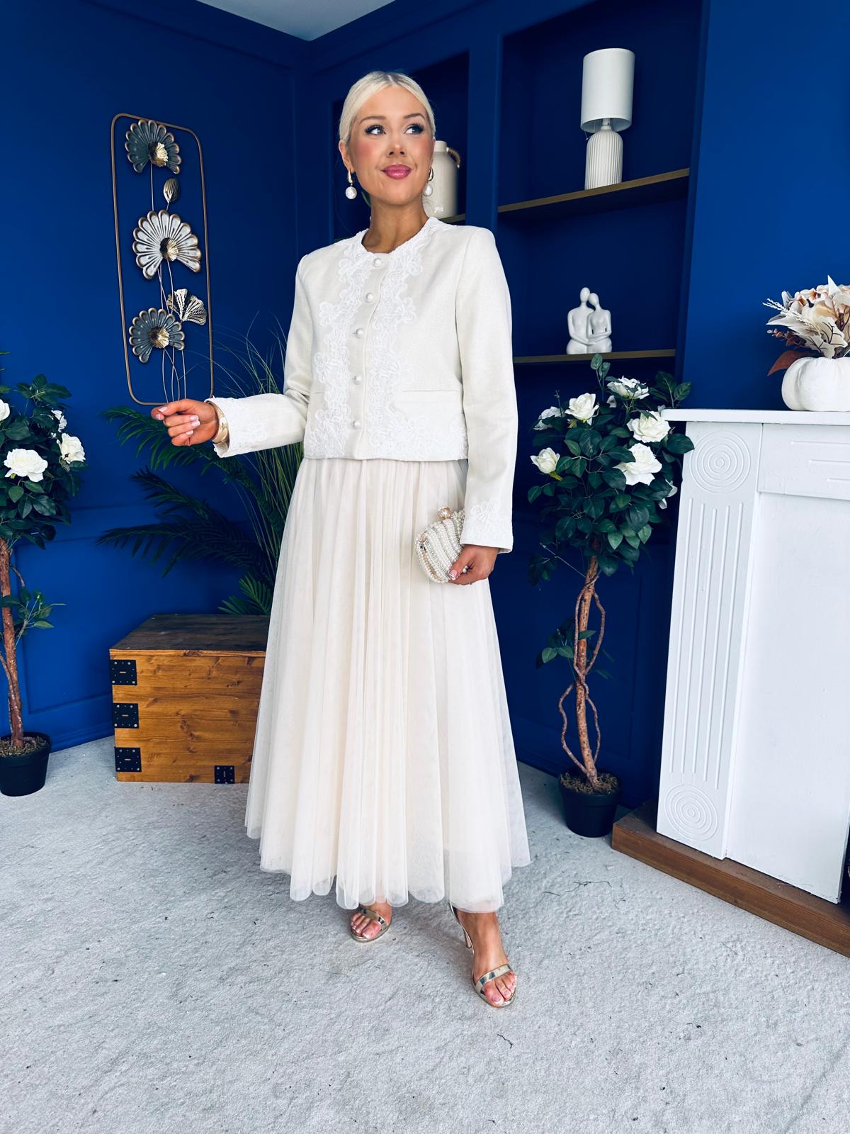 Maria Detailed Tulle Skirt Cream