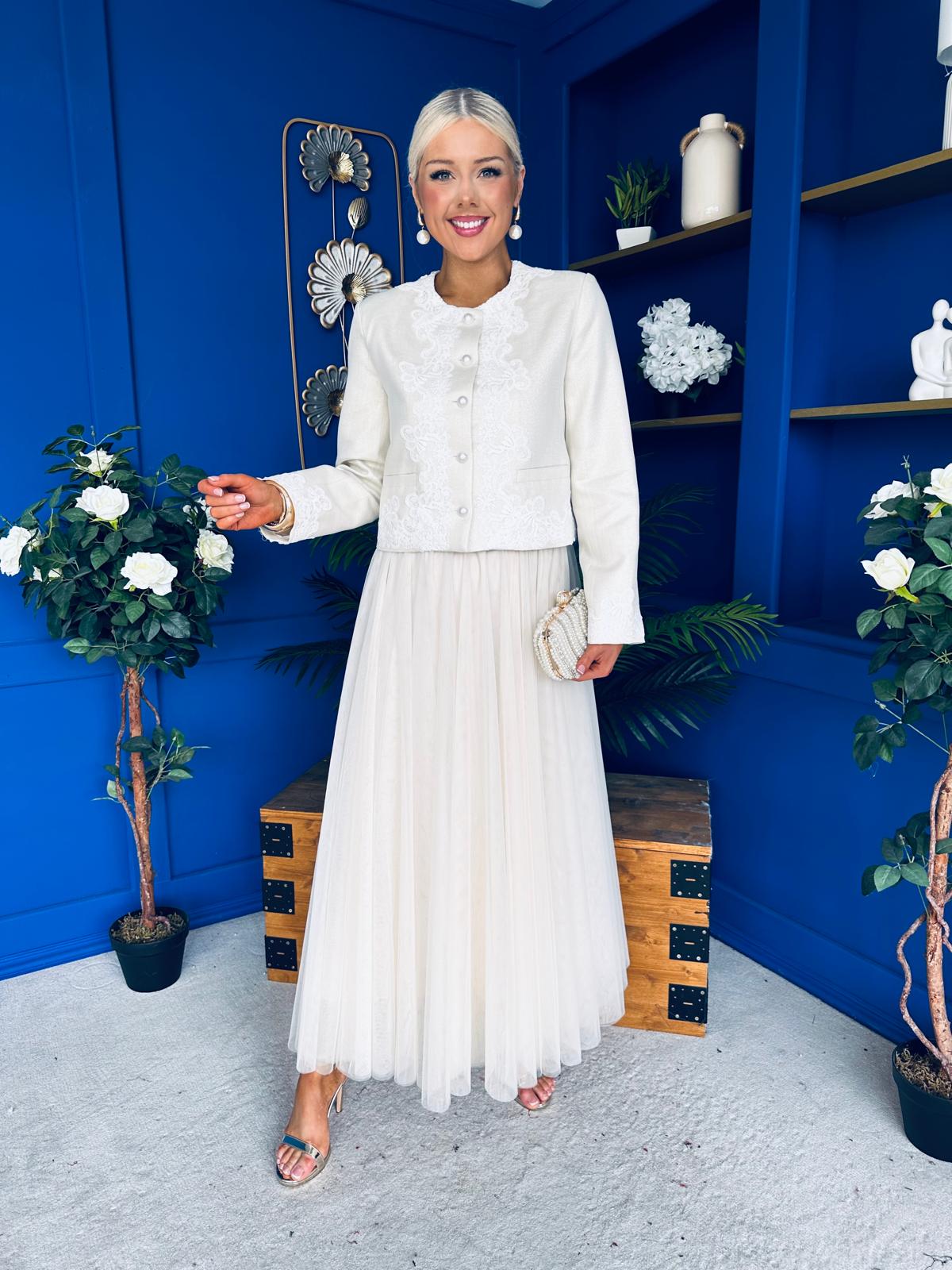 Maria Detailed Tulle Skirt Cream