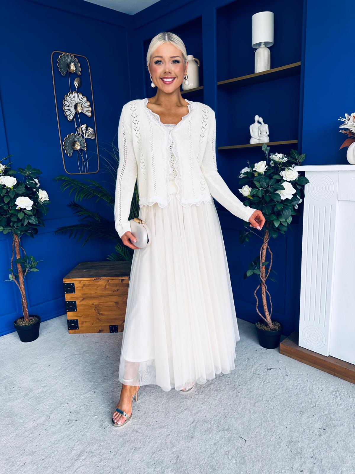 Bella Soft Knit Cardi & Cami Set Cream