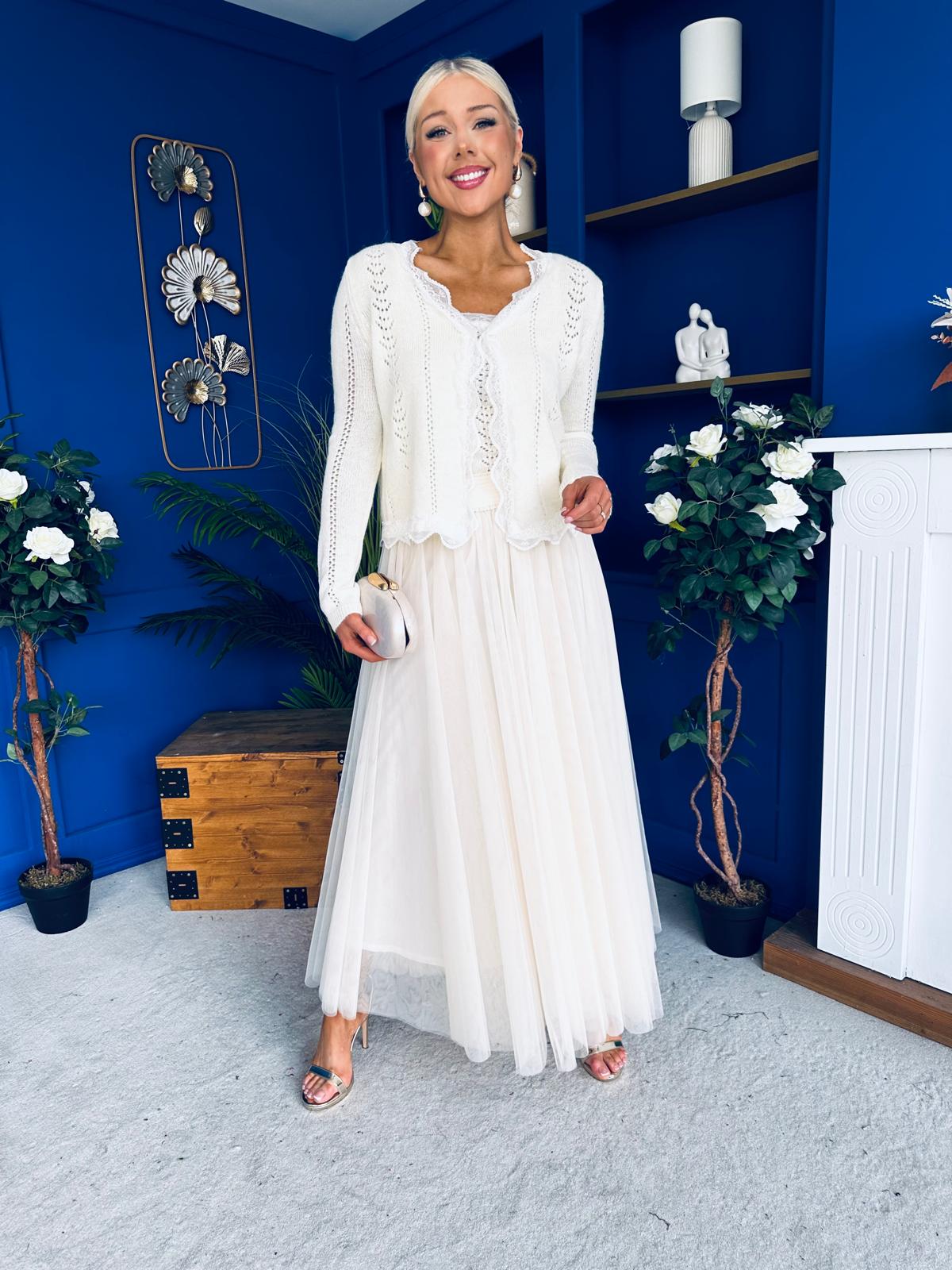 Bella Soft Knit Cardi & Cami Set Cream