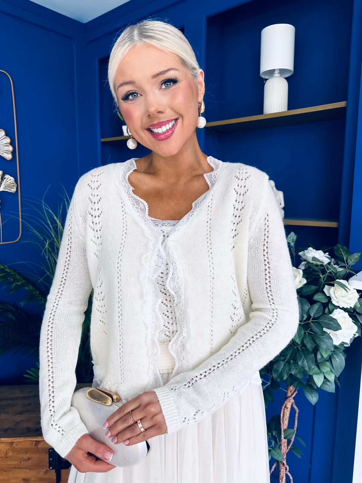 Bella Soft Knit Cardi & Cami Set Cream