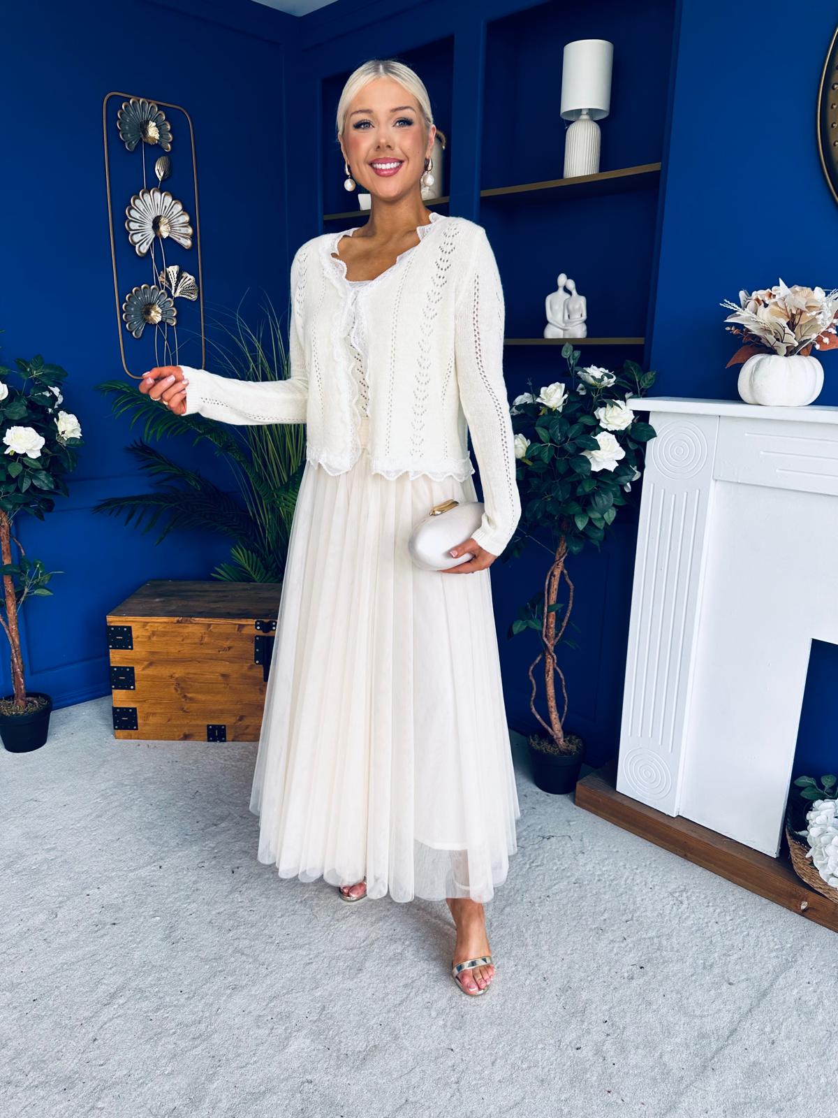 Bella Soft Knit Cardi & Cami Set Cream