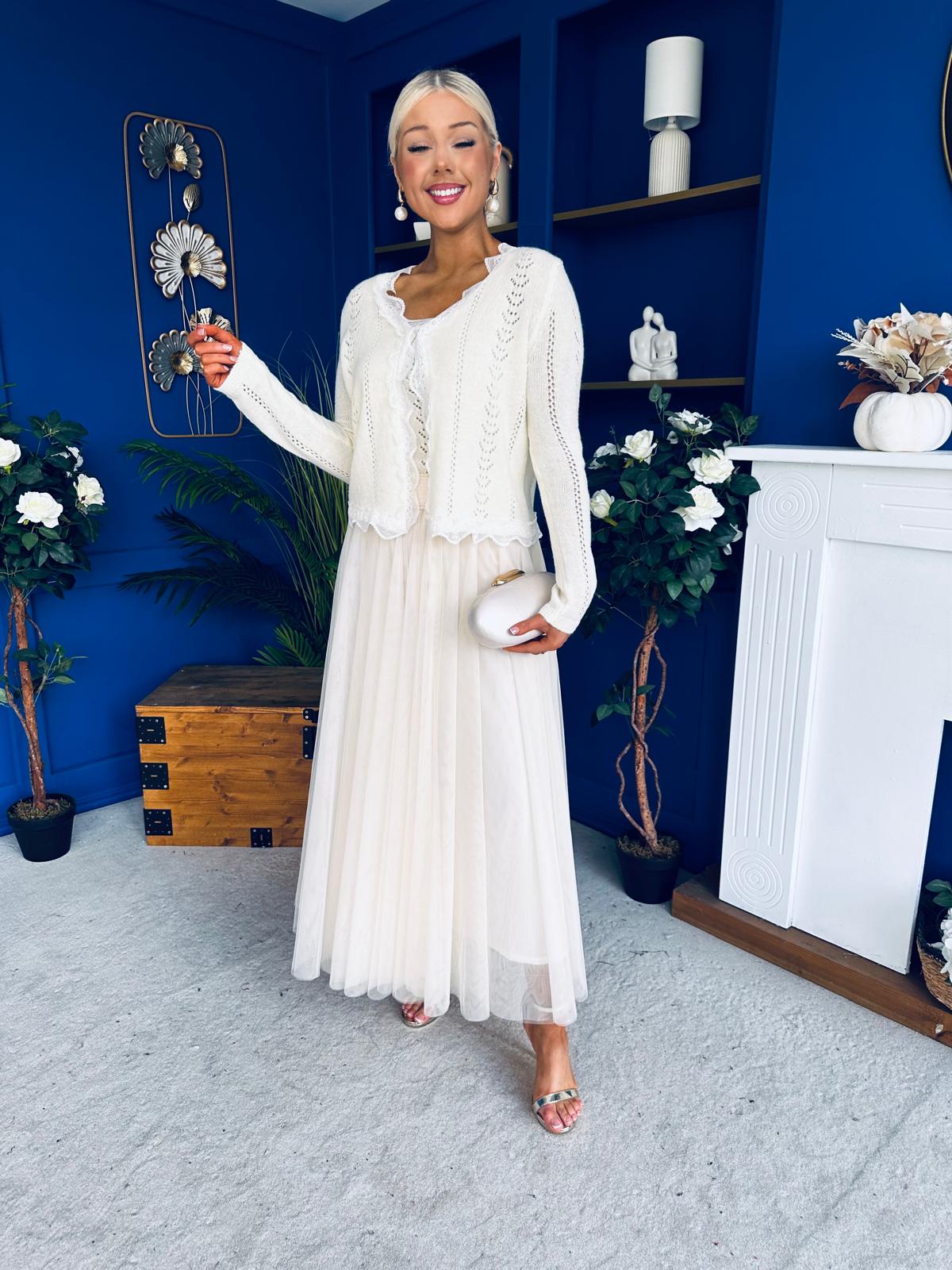 Maria Detailed Tulle Skirt Cream