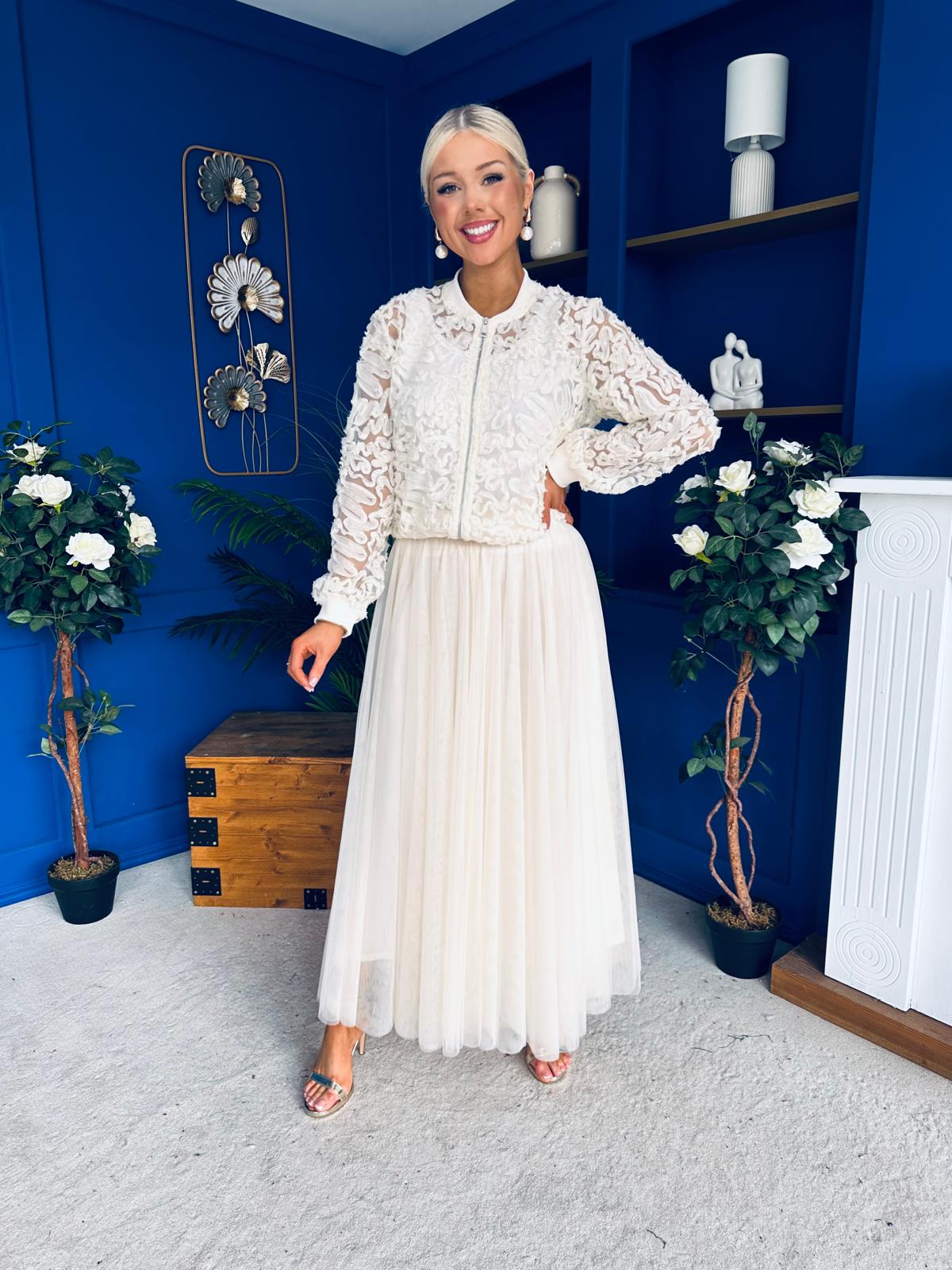 Maria Detailed Tulle Skirt Cream