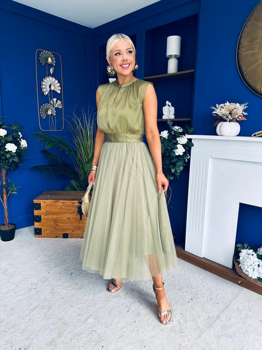 Celine Detailed Tulle Skirt Olive